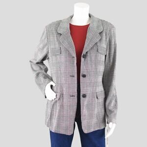 90s Vintage Plaid Blazer, Black & White Jacket, Deadstock NWT, Women's Plus Size